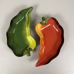 Clay Art La Mesa Chili Pepper Shaped Salsa Dip Bowls Serving Dishes Set of 2